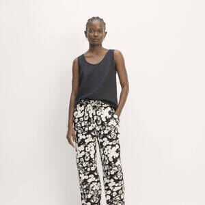 Everlane Women's Linen Pull-On Barrel Pant in Black/Bone White Floral, Size Med…